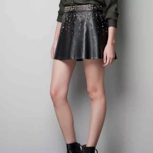Zara black leather circle skater skirt kooples